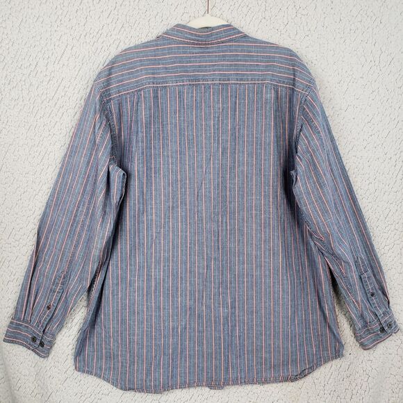 LL Bean Button Down Shirt Mens XL Blue Red Stripe Cotton Classic Light 52x31 - Picture 2 of 11